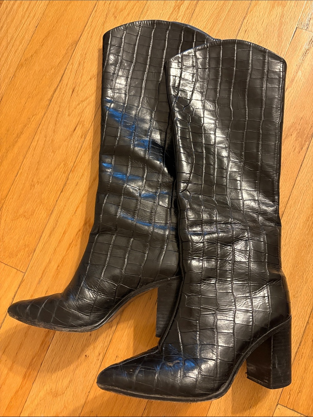 SCHUTZ Black Croc-Embossed boots - Picture 1 of 8